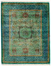 5x7 Green and Navy Turkish Tribal Rug