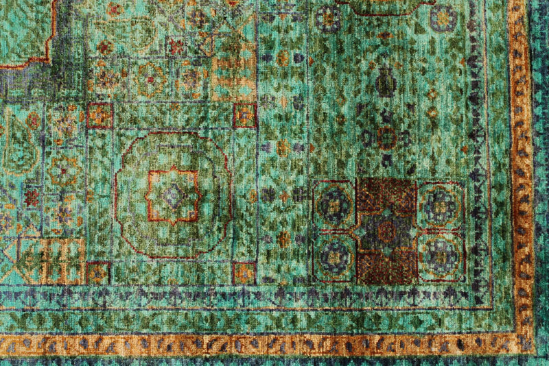 5x7 Green and Navy Turkish Tribal Rug