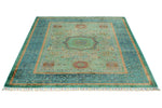 5x7 Green and Navy Turkish Tribal Rug