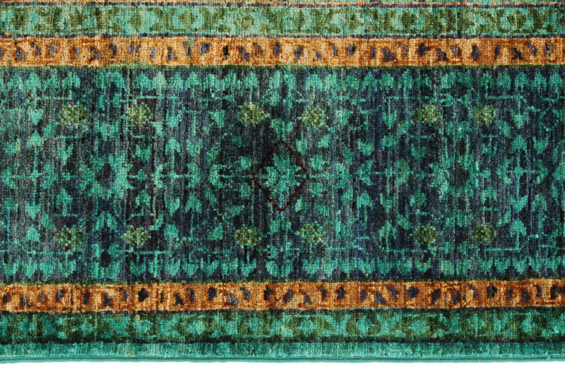 5x7 Green and Navy Turkish Tribal Rug