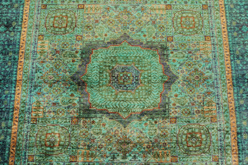 5x7 Green and Navy Turkish Tribal Rug