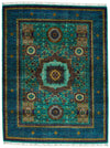 5x7 Green and Navy Turkish Tribal Rug