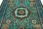 5x7 Green and Navy Turkish Tribal Rug