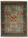 5x7 Light Green and Light Brown Turkish Tribal Rug