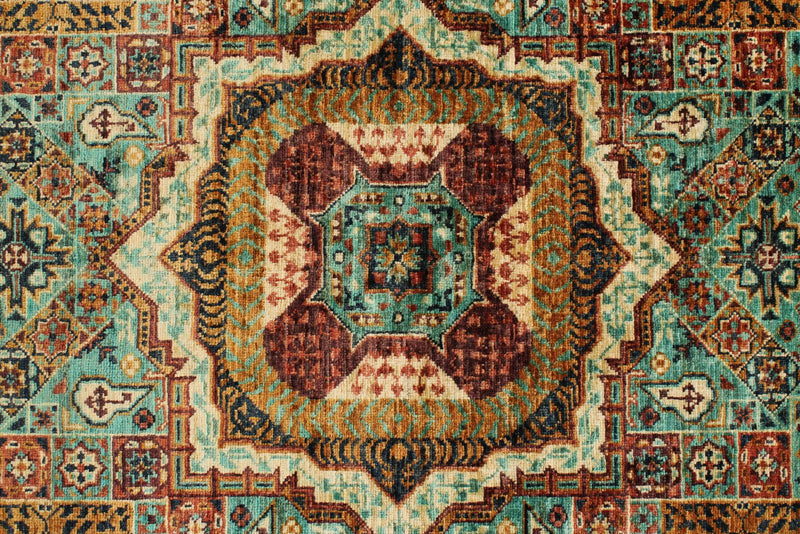 5x7 Light Green and Light Brown Turkish Tribal Rug