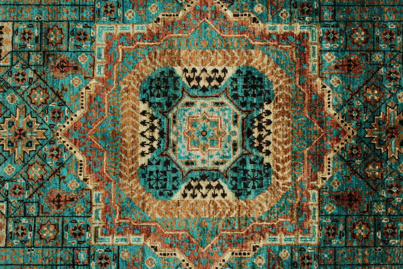 5x7 Turquoıse and Rust Turkish Tribal Rug