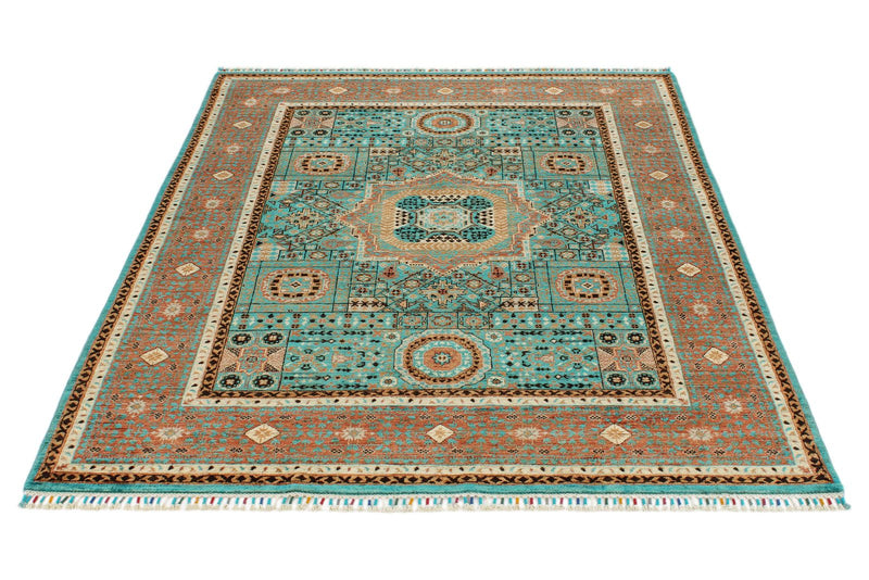 5x7 Turquoıse and Rust Turkish Tribal Rug