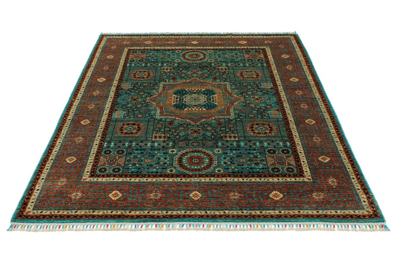 5x7 Turquoıse and Rust Turkish Tribal Rug