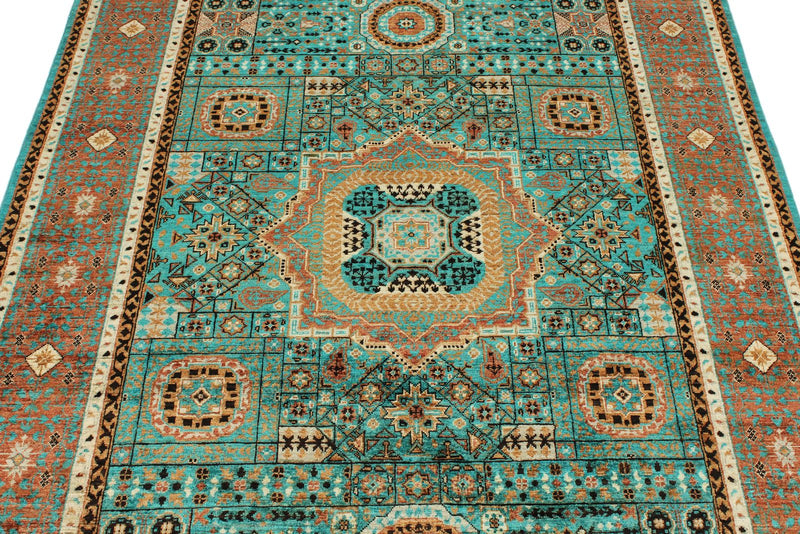 5x7 Turquoıse and Rust Turkish Tribal Rug