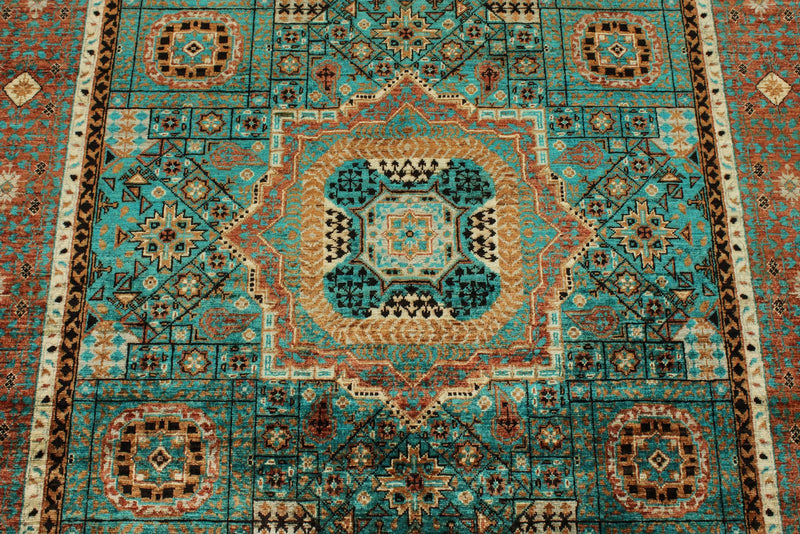 5x7 Turquoıse and Rust Turkish Tribal Rug