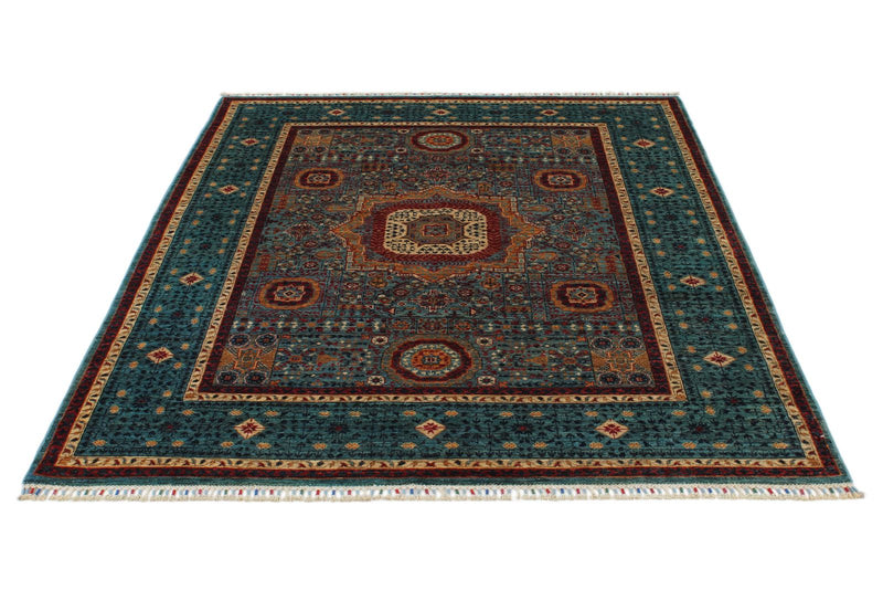 5x7 Multicolor and Blue Turkish Tribal Rug