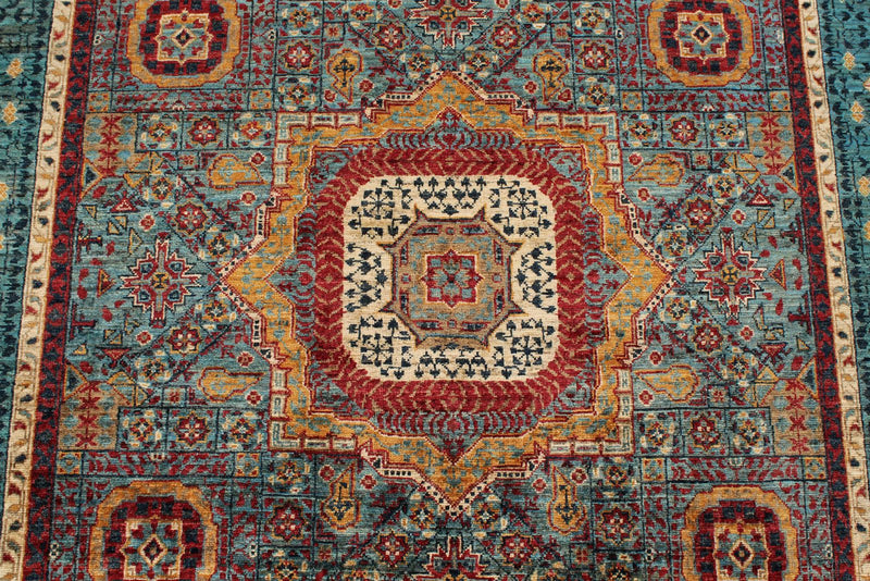 5x7 Multicolor and Blue Turkish Tribal Rug