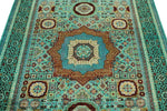 5x7 Green and Multicolor Turkish Tribal Rug