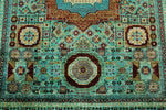 5x7 Green and Multicolor Turkish Tribal Rug