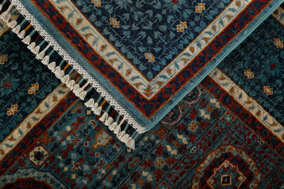 5x6 Gray and Blue Turkish Tribal Rug