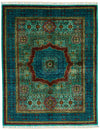 5x7 Green and Multicolor Turkish Tribal Rug