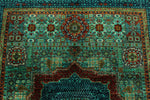 5x7 Green and Multicolor Turkish Tribal Rug