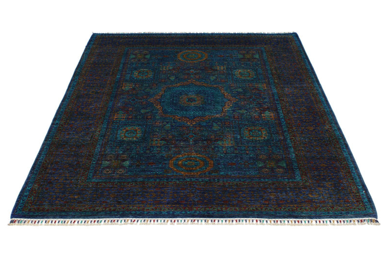 5x7 Navy and Dark purple Turkish Tribal Rug