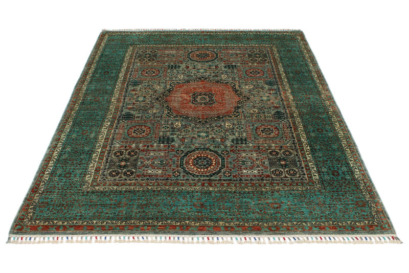 5x7 Multicolor and Green Turkish Tribal Rug