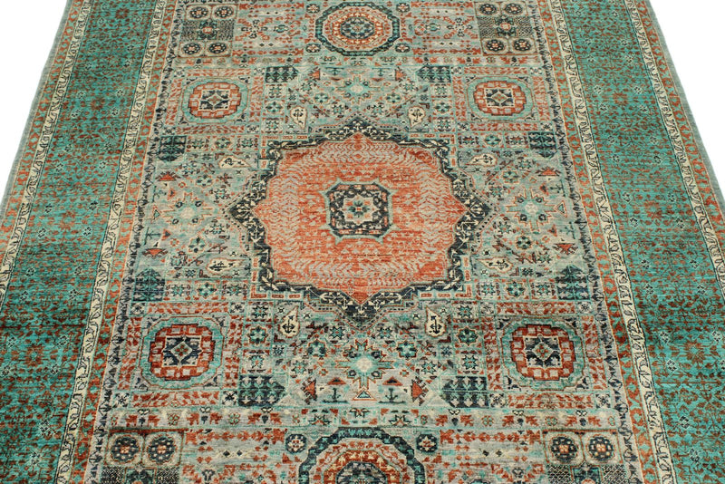 5x7 Multicolor and Green Turkish Tribal Rug