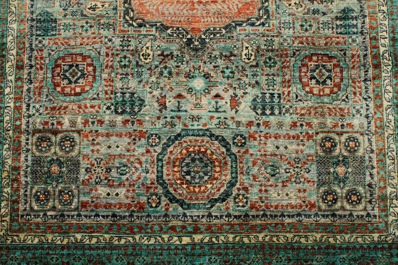 5x7 Multicolor and Green Turkish Tribal Rug