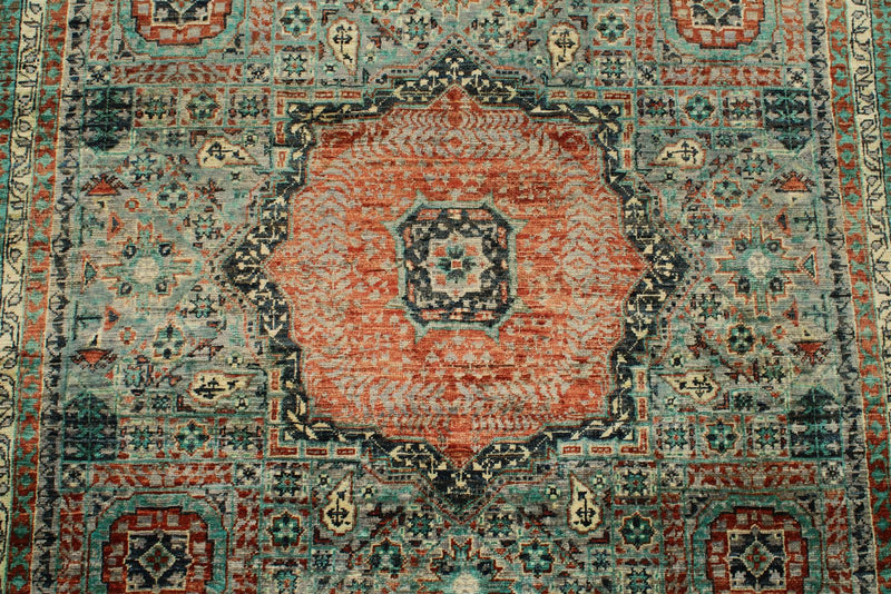 5x7 Multicolor and Green Turkish Tribal Rug