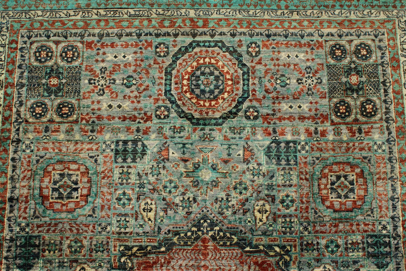 5x7 Multicolor and Green Turkish Tribal Rug