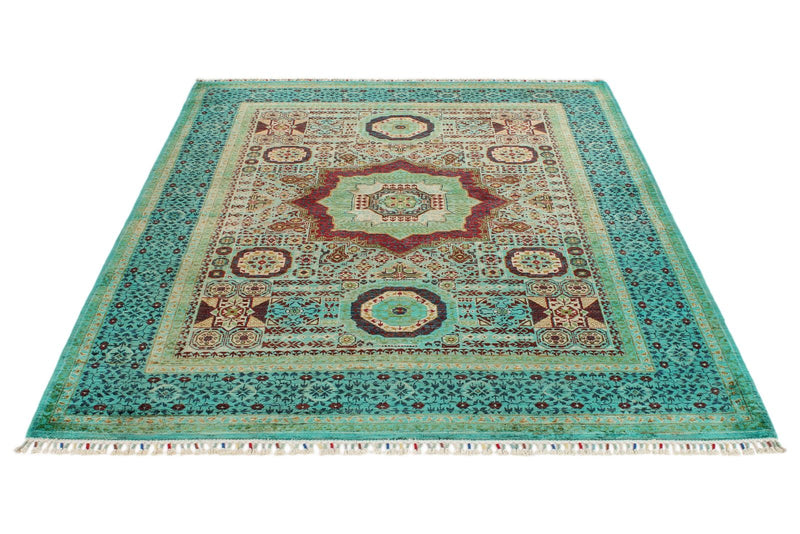 5x7 Multicolor and Green Turkish Tribal Rug