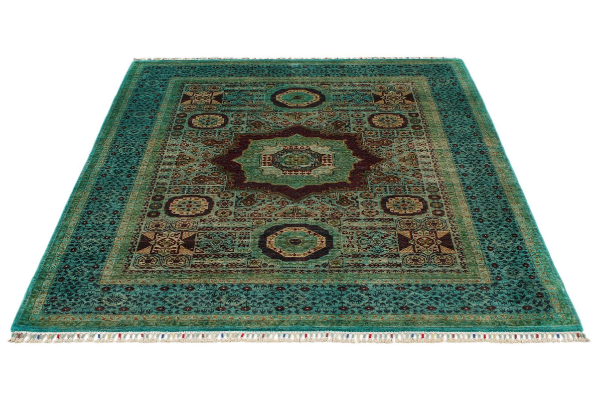 5x7 Multicolor and Green Turkish Tribal Rug