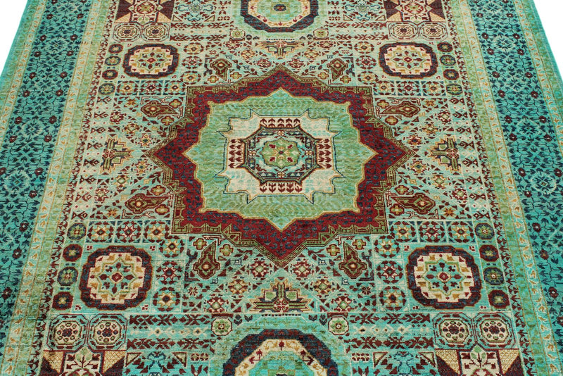 5x7 Multicolor and Green Turkish Tribal Rug