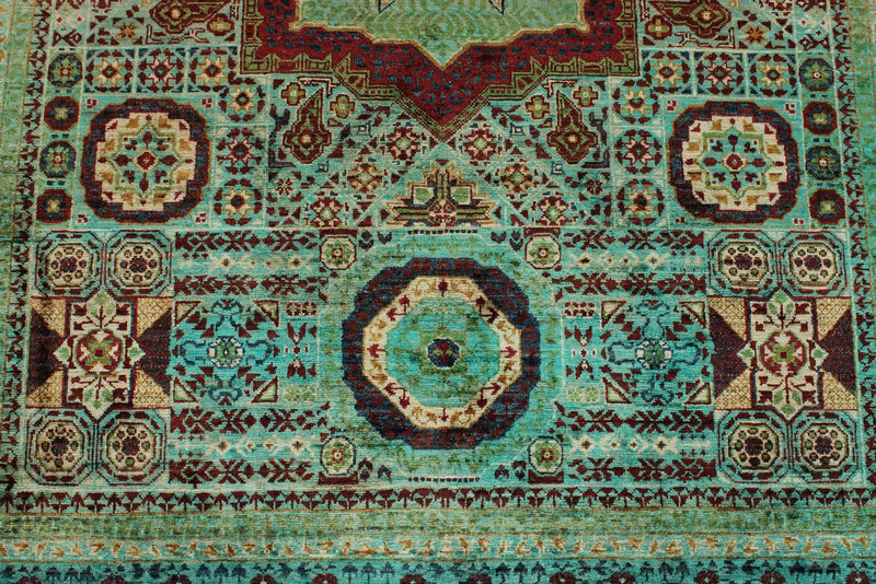 5x7 Multicolor and Green Turkish Tribal Rug