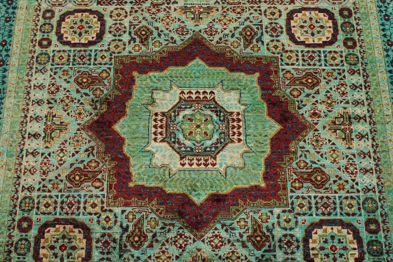 5x7 Multicolor and Green Turkish Tribal Rug