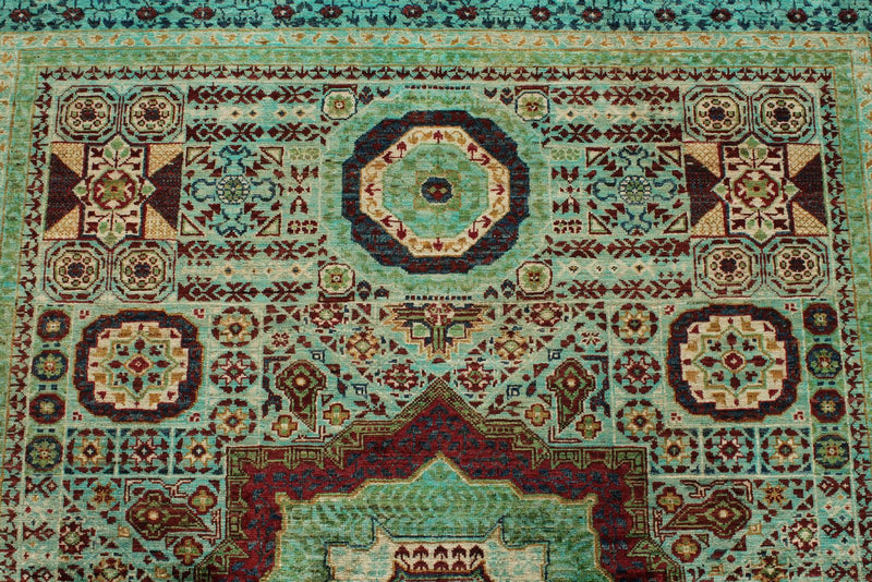 5x7 Multicolor and Green Turkish Tribal Rug