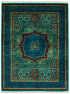 5x7 Green and Navy Turkish Tribal Rug