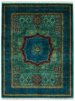 5x7 Green and Navy Turkish Tribal Rug