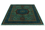 5x7 Green and Navy Turkish Tribal Rug