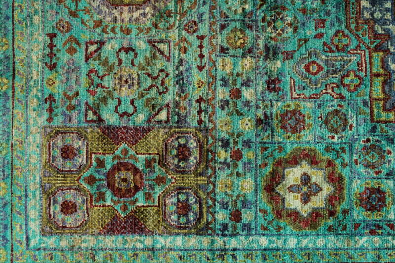 4x6 Green and Multicolor Turkish Tribal Rug