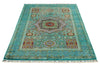 4x6 Green and Multicolor Turkish Tribal Rug