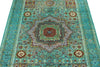 4x6 Green and Multicolor Turkish Tribal Rug