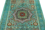 4x6 Green and Multicolor Turkish Tribal Rug