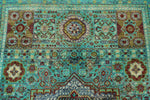 4x6 Green and Multicolor Turkish Tribal Rug