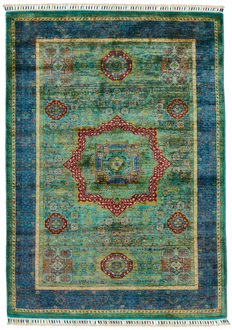 4x6 Multicolor and Navy Turkish Tribal Rug