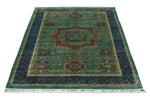 4x6 Multicolor and Navy Turkish Tribal Rug