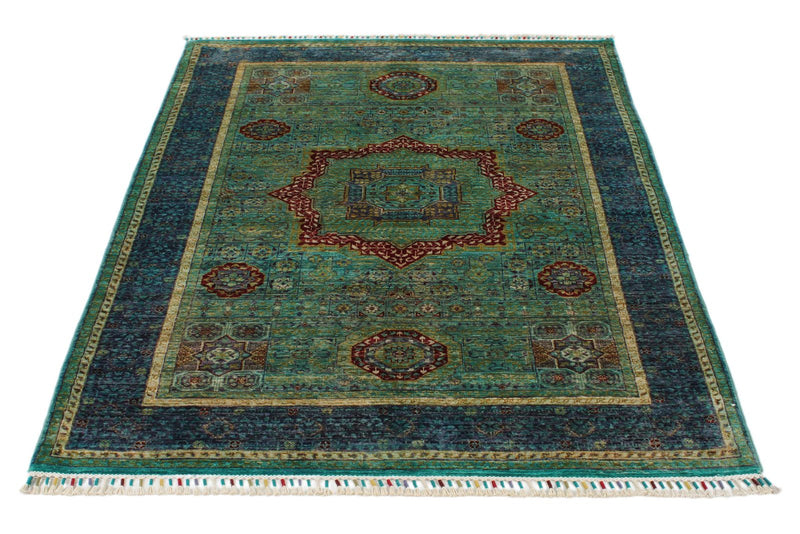 4x6 Multicolor and Navy Turkish Tribal Rug