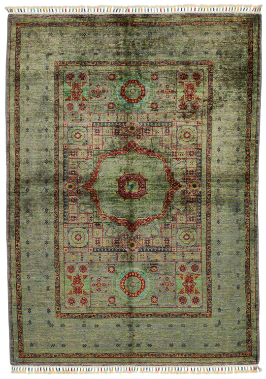 4x6 Gray and Multicolor Turkish Tribal Rug