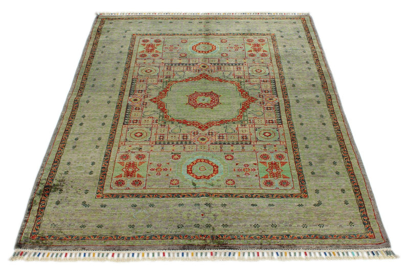 4x6 Gray and Multicolor Turkish Tribal Rug