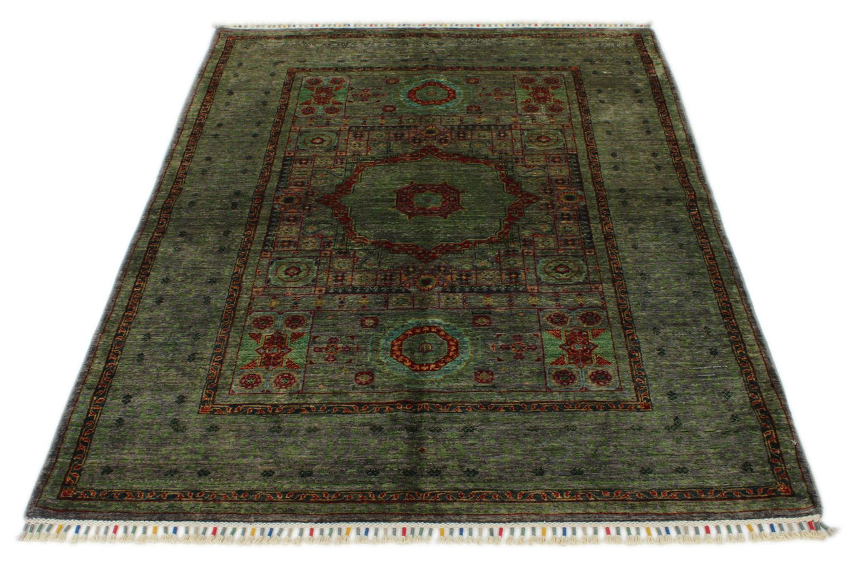 4x6 Gray and Multicolor Turkish Tribal Rug