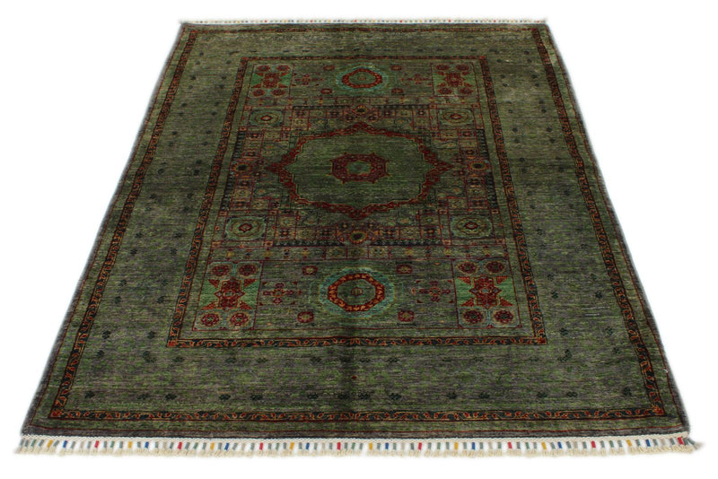4x6 Gray and Multicolor Turkish Tribal Rug