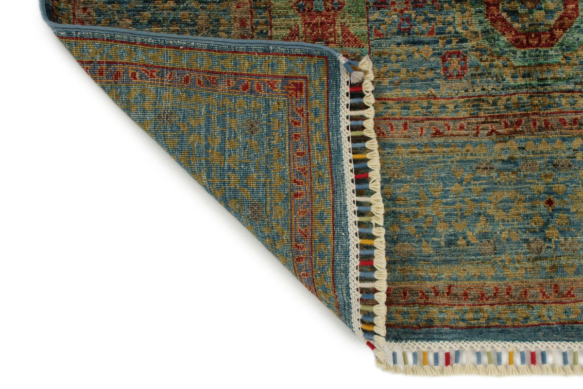 4x6 Light Blue and Multicolor Turkish Tribal Rug