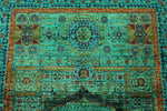 4x6 Green and Multicolor Turkish Tribal Rug